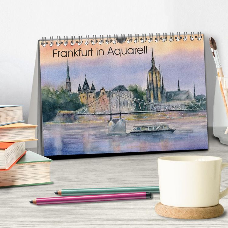 Produktbild: Frankfurt in Aquarell (Tischkalender 2026 DIN A5 quer), CALVENDO Monatskalender