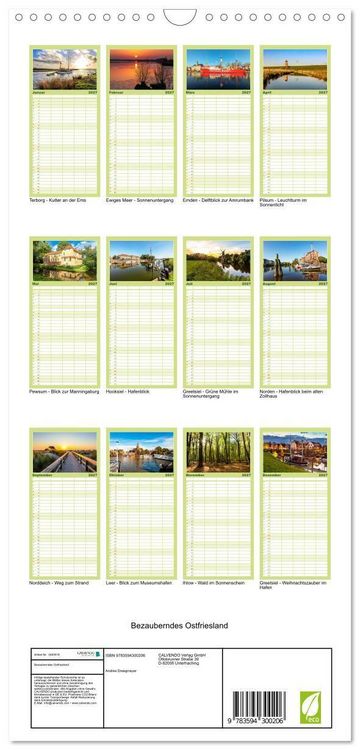 Produktbild: Familienplaner 2027 - Bezauberndes Ostfriesland mit 5 Spalten (Wandkalender, 21 x 45 cm) CALVENDO