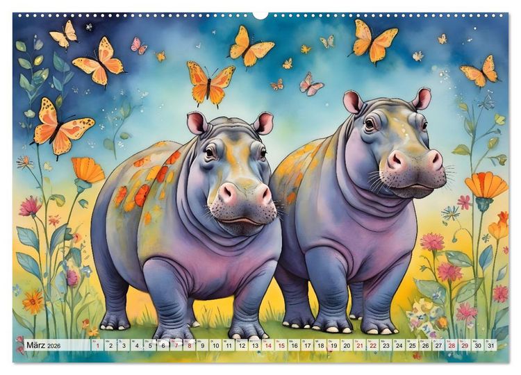 Produktbild: Hippos bekennen Farbe - kunterbunter Nilpferdspa&szlig; (Wandkalender 2026 DIN A2 quer), CALVENDO Monatskalender