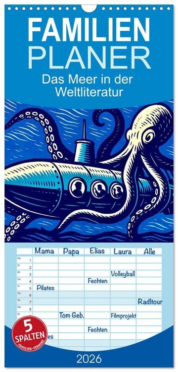 Produktbild: Familienplaner 2026 - Das Meer in der Weltliteratur mit 5 Spalten (Wandkalender, 21 x 45 cm) CALVENDO