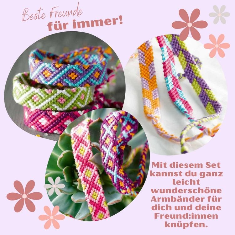 Produktbild: Kreativ-Set Zuckers&uuml;&szlig;e Freundschaftsb&auml;nder. Mit Anleitungsbuch und Material