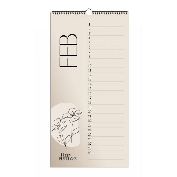 Produktbild: Immerw&auml;hrender Geburtstagskalender "Happy Birthdays" ohne Jahreszahl. Florale Lineart in Bohofarben.