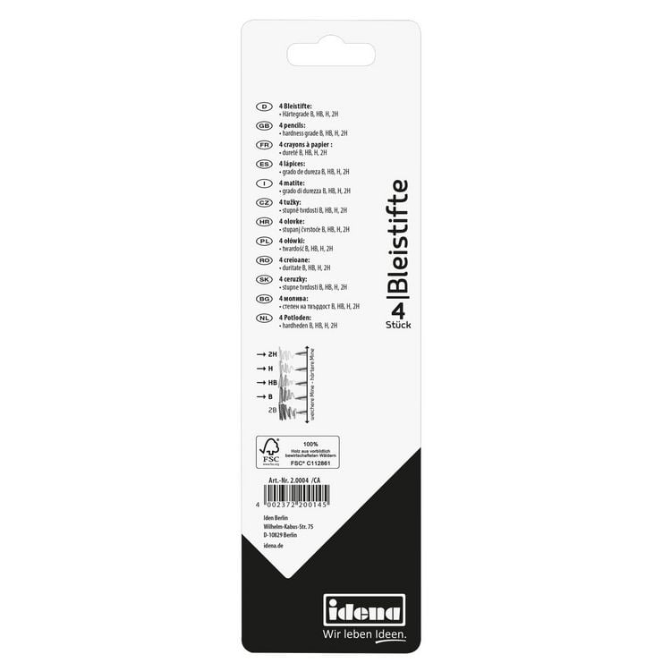 Produktbild: Idena Bleistifte H/HB/B/2H schwarz/rot/orange/gelb 4 St&uuml;ck Blister