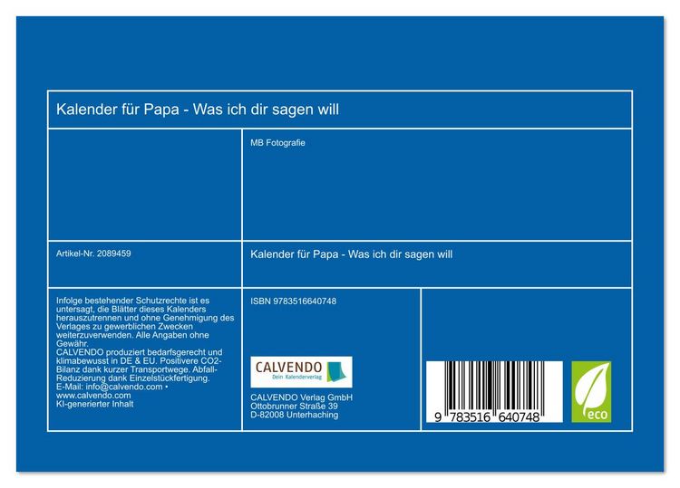 Produktbild: Kalender f&uuml;r Papa - Was ich dir sagen will (Tischkalender 2026 DIN A5 quer), CALVENDO Monatskalender