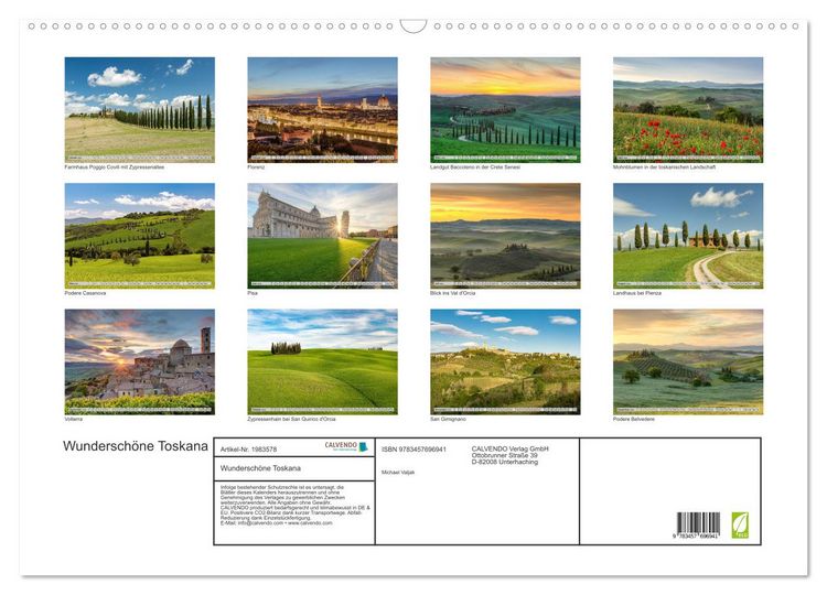 Produktbild: Wundersch&ouml;ne Toskana (Wandkalender 2026 DIN A2 quer), CALVENDO Monatskalender