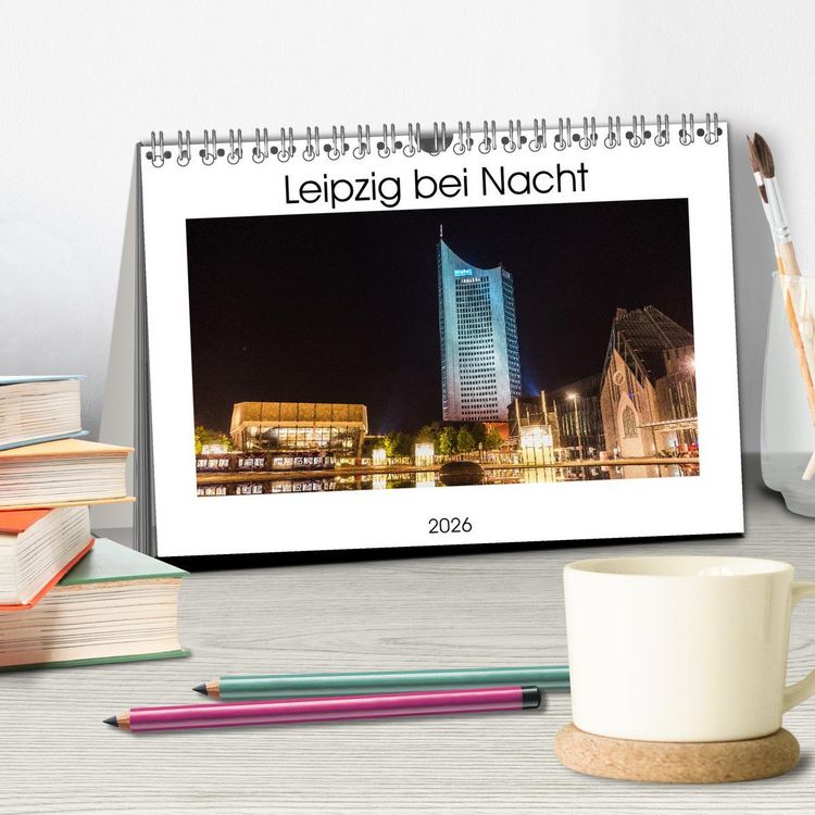 Produktbild: Leipzig bei Nacht (Tischkalender 2026 DIN A5 quer), CALVENDO Monatskalender