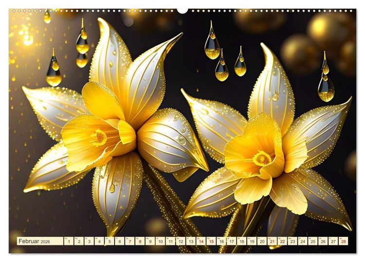 Produktbild: Lieblingsblumen mit goldenen Akzenten (hochwertiger Premium Wandkalender 2026 DIN A2 quer), Kunstdruck in Hochglanz