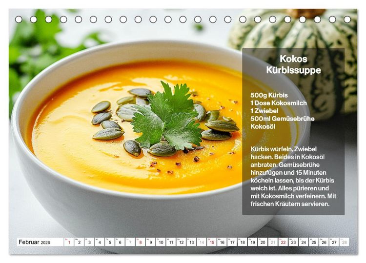 Produktbild: Veganes Soulfood - Leichte vegan Rezepte f&uuml;r jeden Monat (Tischkalender 2026 DIN A5 quer), CALVENDO Monatskalender
