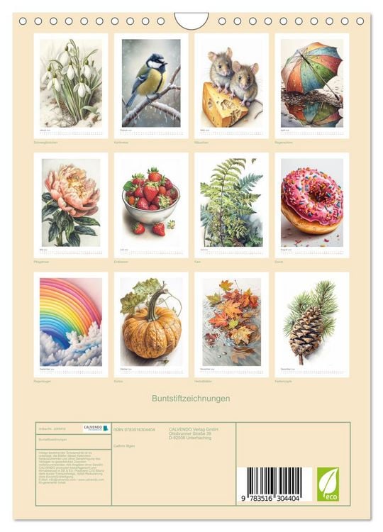 Produktbild: Buntstiftzeichnungen (Wandkalender 2026 DIN A4 hoch), CALVENDO Monatskalender