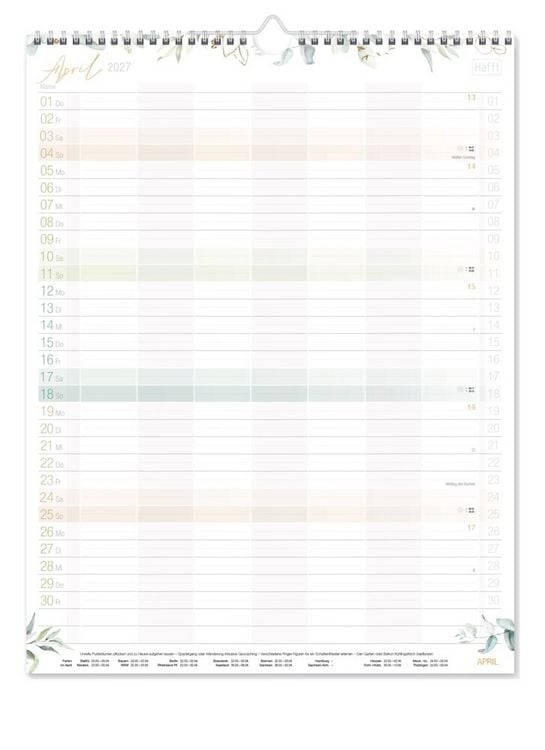 Produktbild: Familienplaner XXL 26/27 Wand-Kalender 7-spaltig 17 Monate [Blattgold]