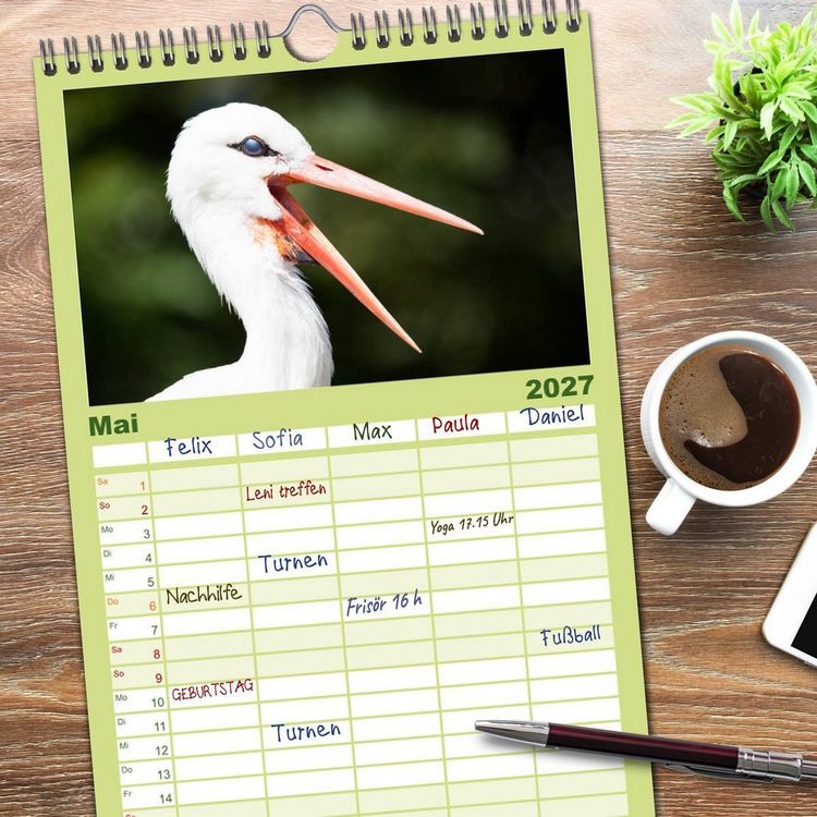 Produktbild: Familienplaner 2027 - Tierkalender 2027 mit 5 Spalten (Wandkalender, 21 x 45 cm) CALVENDO