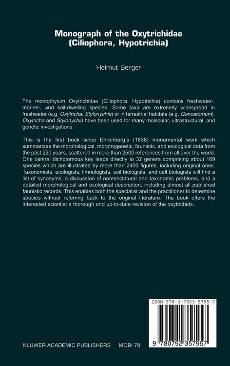 Produktbild: Monograph of the Oxytrichidae (Ciliophora, Hypotrichia)