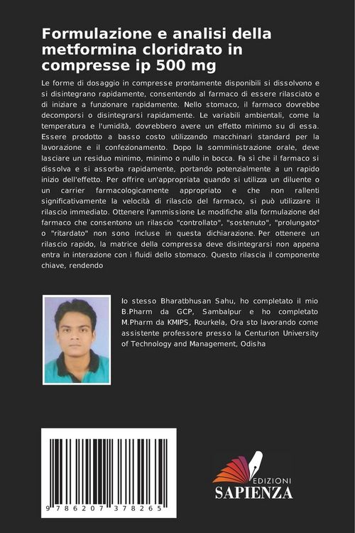 Produktbild: Formulazione e analisi della metformina cloridrato in compresse ip 500 mg