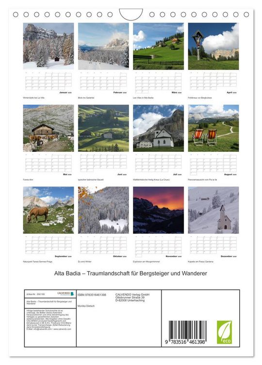 Produktbild: Alta Badia &ndash; Traumlandschaft f&uuml;r Bergsteiger und Wanderer (Wandkalender 2026 DIN A4 hoch), CALVENDO Monatskalender