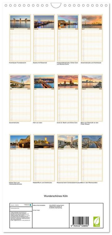 Produktbild: Familienplaner 2026 - Wundersch&ouml;nes K&ouml;ln mit 5 Spalten (Wandkalender, 21 x 45 cm) CALVENDO