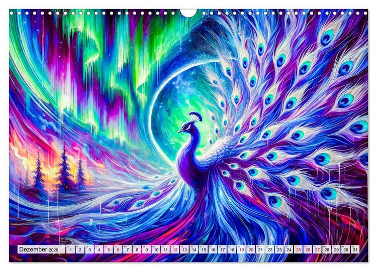Produktbild: Tanz der Pfauen - Jahreszeiten in abstrakter Eleganz (Wandkalender 2026 DIN A3 quer), CALVENDO Monatskalender
