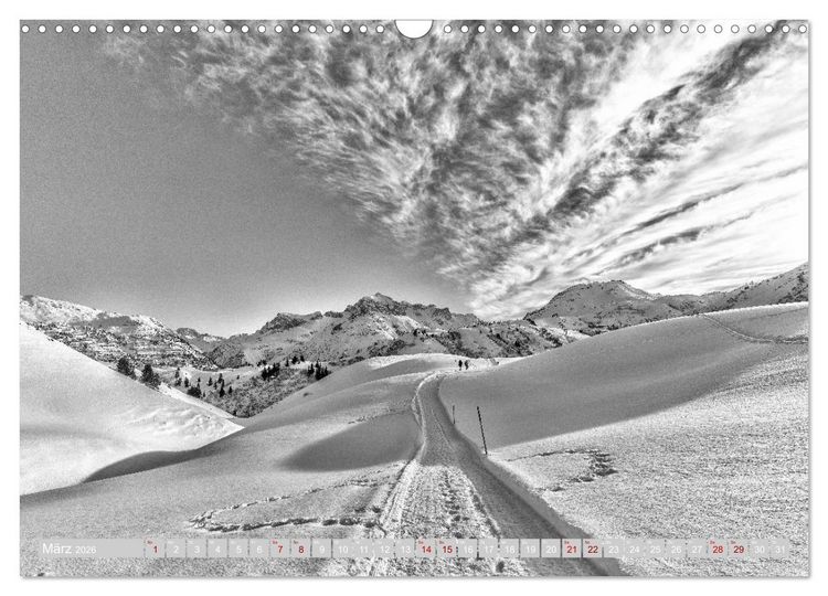 Produktbild: Arlberg black and white (Wandkalender 2026 DIN A3 quer), CALVENDO Monatskalender
