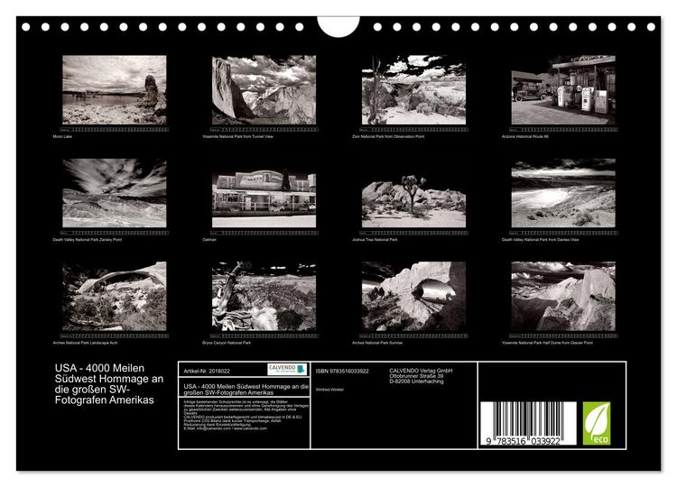 Produktbild: USA - 4000 Meilen S&uuml;dwest Hommage an die gro&szlig;en SW-Fotografen Amerikas (Wandkalender 2026 DIN A4 quer), CALVENDO Monatskalender