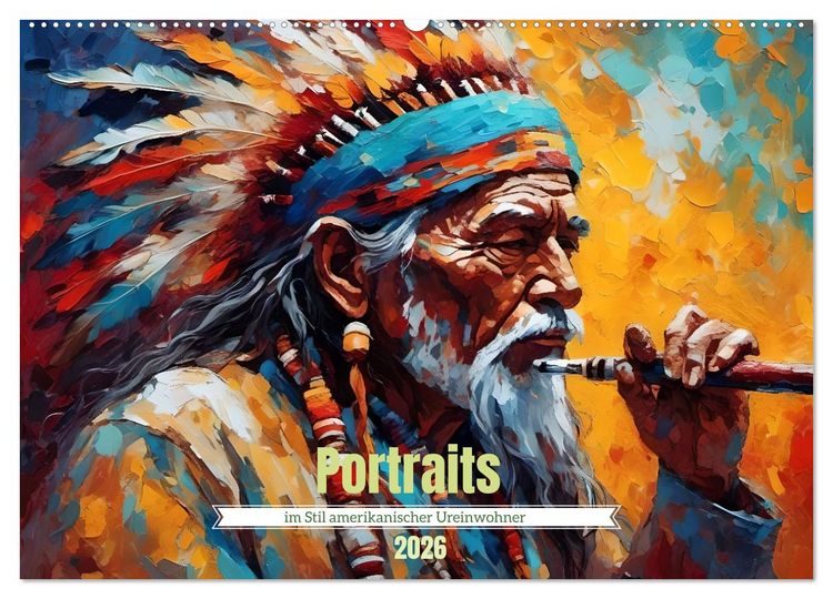 Produktbild: Portraits im Stil amerikanischer Ureinwohner (Wandkalender 2026 DIN A2 quer), CALVENDO Monatskalender