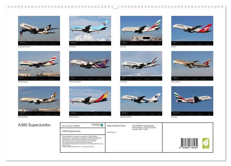 Produktbild: A380 SuperJumbo (High Quality Premium Wall Calendar 2027 DIN A2 landscape),CALVENDO 12 Month Wall Calendar