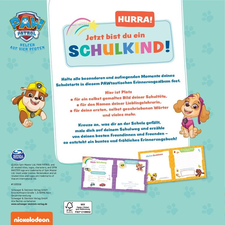 Produktbild: Paw Patrol: Ab heute bin ich Schulkind! Mein Erinnerungsalbum zum Schulanfang