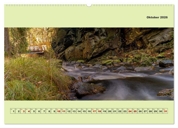 Produktbild: Die schwarze Pockau im Herbstgewand (hochwertiger Premium Wandkalender 2026 DIN A2 quer), Kunstdruck in Hochglanz