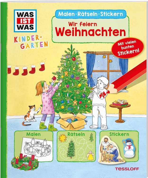 Produktbild: WAS IST WAS Kindergarten Malen Rätseln Stickern Wir feiern Weihnachten