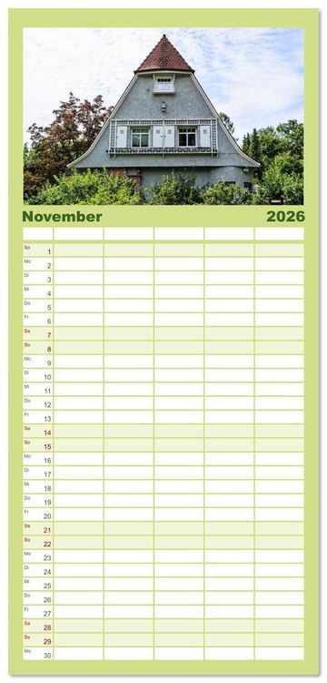 Produktbild: Familienplaner 2026 - Die Villenkolonie in Buchschlag mit 5 Spalten (Wandkalender, 21 x 45 cm) CALVENDO