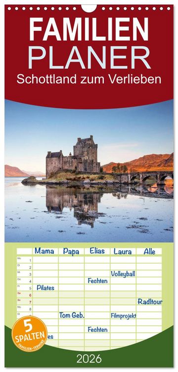 Produktbild: Familienplaner 2026 - Schottland zum Verlieben mit 5 Spalten (Wandkalender, 21 x 45 cm) CALVENDO