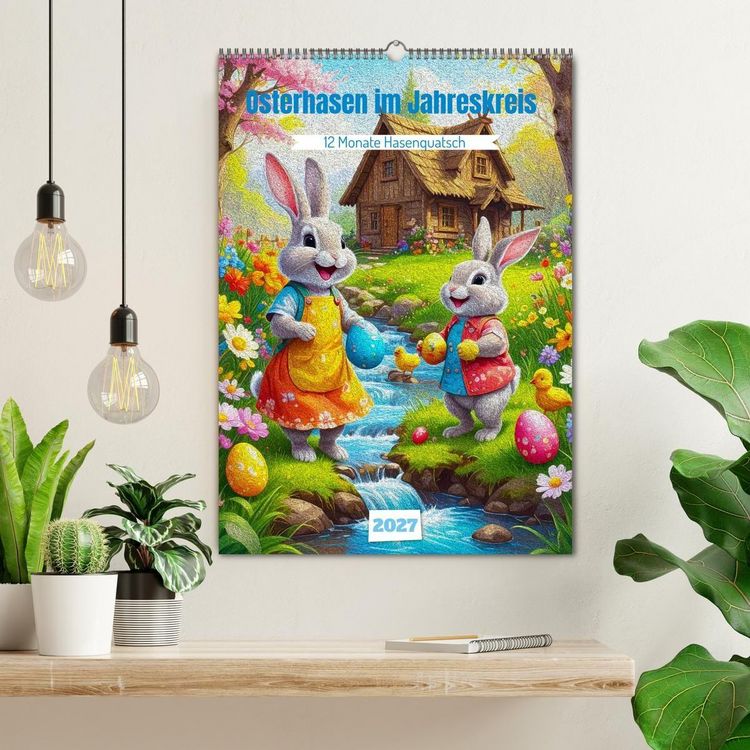 Produktbild: Osterhasen im Jahreskreis 12 Monate Hasenquatsch (Wandkalender 2027 DIN A2 hoch), CALVENDO Monatskalender