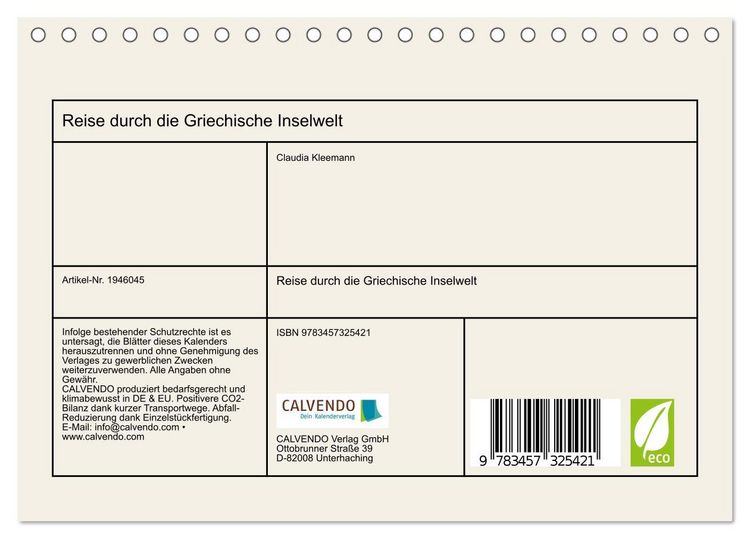 Produktbild: Reise durch die Griechische Inselwelt (Tischkalender 2026 DIN A5 quer), CALVENDO Monatskalender