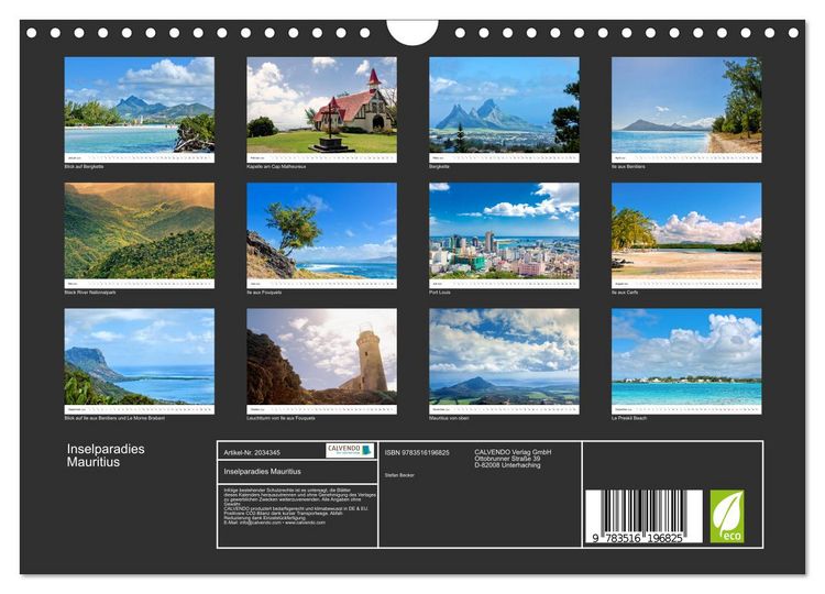 Produktbild: Inselparadies Mauritius (Wandkalender 2026 DIN A4 quer), CALVENDO Monatskalender