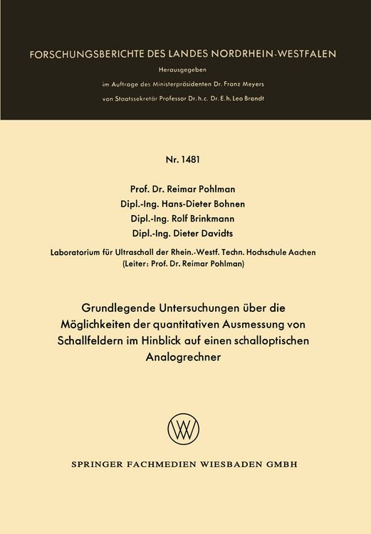 Produktbild: Grundlegende Untersuchungen &uuml;ber die M&ouml;glichkeiten der quantitativen Ausmessung von Schallfeldern im Hinblick auf einen schalloptischen Analogrechner