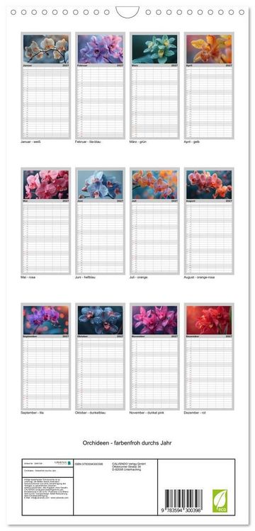 Produktbild: Familienplaner 2027 - Orchideen - farbenfroh durchs Jahr mit 5 Spalten (Wandkalender, 21 x 45 cm) CALVENDO
