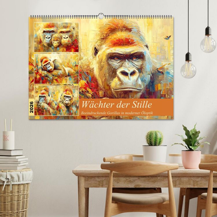 Produktbild: W&auml;chter der Stille. Beeindruckende Gorillas in moderner &Ouml;loptik (Wandkalender 2026 DIN A2 quer), CALVENDO Monatskalender