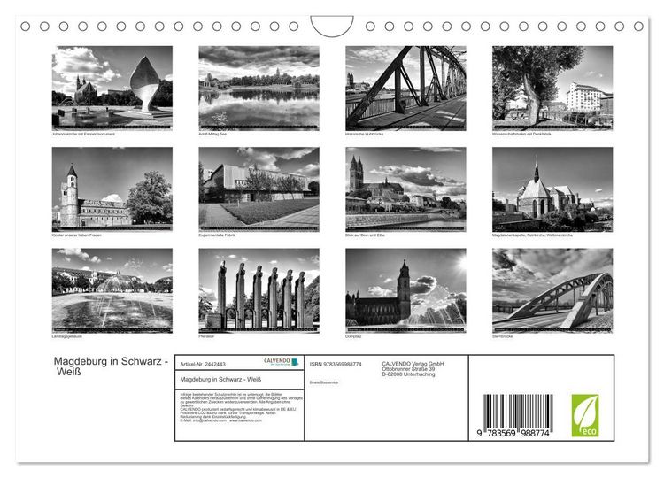 Produktbild: Magdeburg in Schwarz - Wei&szlig; (Wandkalender 2027 DIN A4 quer), CALVENDO Monatskalender