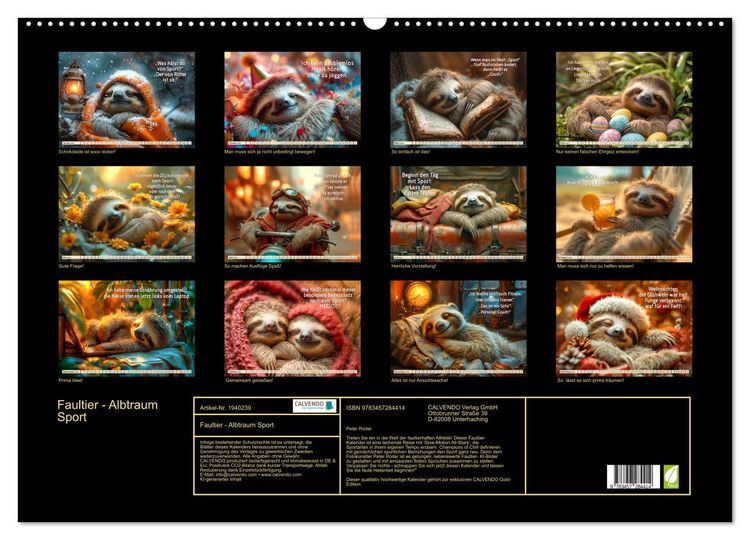 Produktbild: Faultier - Albtraum Sport (Wandkalender 2026 DIN A2 quer), CALVENDO Monatskalender