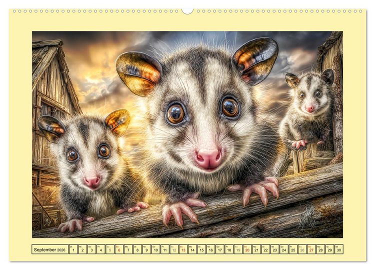 Produktbild: Sanfte Beutelratten. Opossums im stillen Rhythmus der Natur (hochwertiger Premium Wandkalender 2026 DIN A2 quer), Kunstdruck in Hochglanz