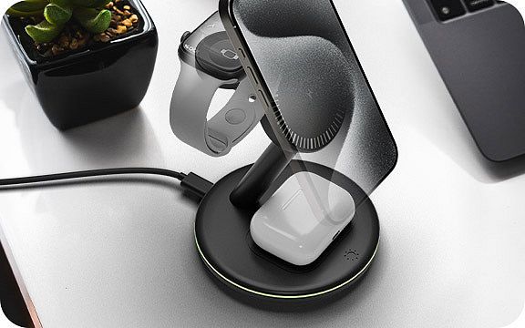 Produktbild: RAIDSONIC ICY BOX 3-in-1 Kabellose Ladestation f&uuml;r Smartphone, Watch und Kopfh&ouml;rer