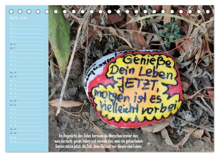 Produktbild: Achtsamkeitssteine - Inspirationen & Mutmacher-Spr&uuml;che f&uuml;r Dich (Tischkalender 2026 DIN A5 quer), CALVENDO Monatskalender