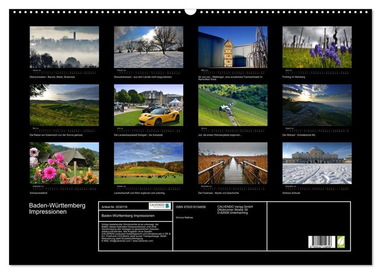 Produktbild: Baden-W&uuml;rttemberg Impressionen (Wandkalender 2026 DIN A2 quer), CALVENDO Monatskalender