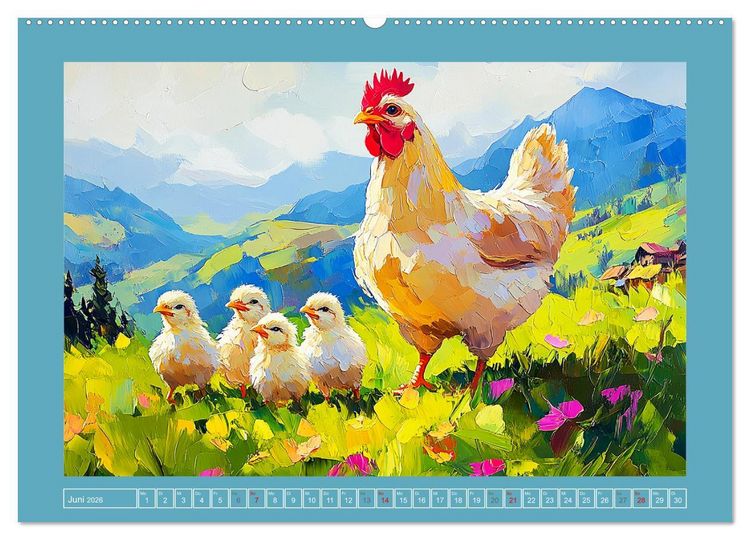 Produktbild: Federleichte Sch&ouml;nheiten. Duftige H&uuml;hner-Paintings (hochwertiger Premium Wandkalender 2026 DIN A2 quer), Kunstdruck in Hochglanz