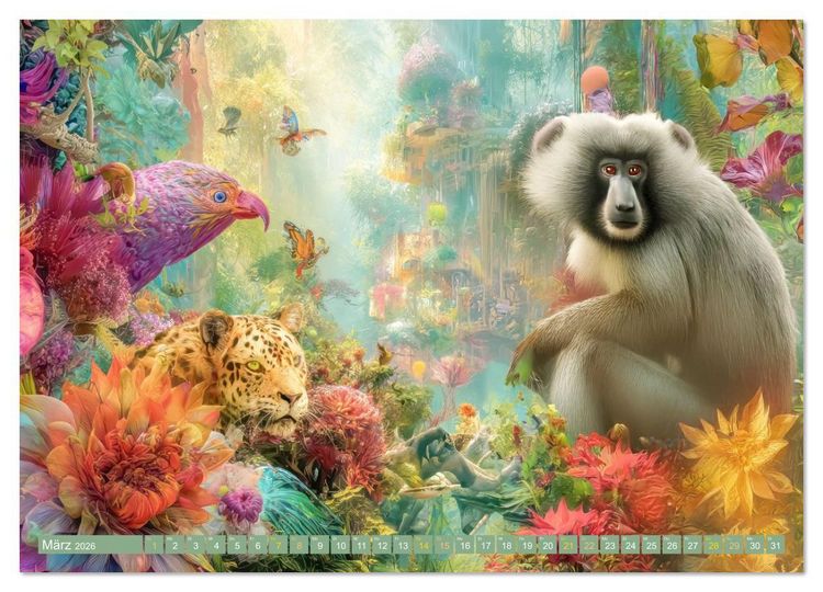 Produktbild: Tierische Dschungelkreaturen - Der Fantasie entsprungen (Wandkalender 2026 DIN A2 quer), CALVENDO Monatskalender