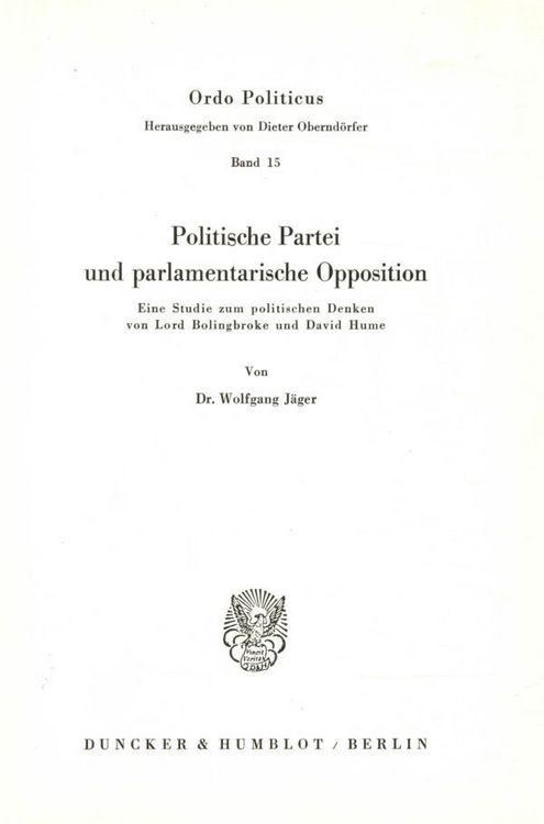 Produktbild: Politische Partei und parlamentarische Opposition.