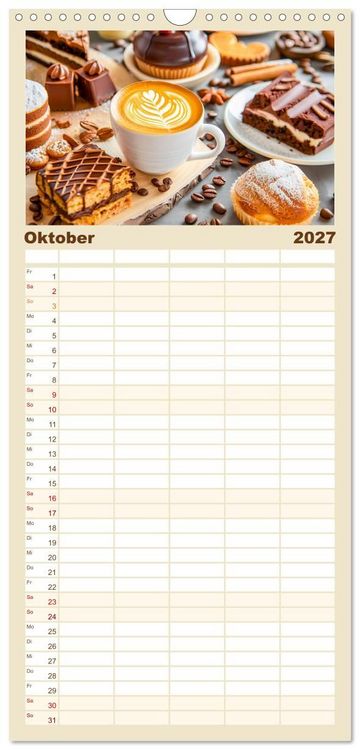Produktbild: Familienplaner 2027 - Cappuccino, Latte und mehr - Der gro&szlig;e Kaffeekalender mit 5 Spalten (Wandkalender, 21 x 45 cm) CALVENDO