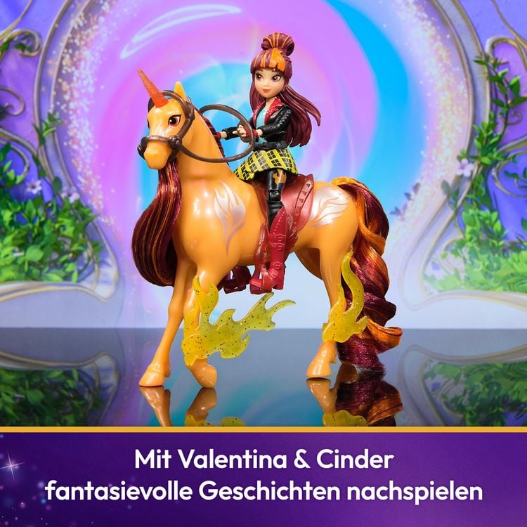 Produktbild: Unicorn Academy - Valentina & Einhorn Cinder Set, 12 cm Figuren zur Netflix Serie mit Sattel, M&auml;hnen- und Schweifb&uuml;rste & Zubeh&ouml;r, ab 4 J.