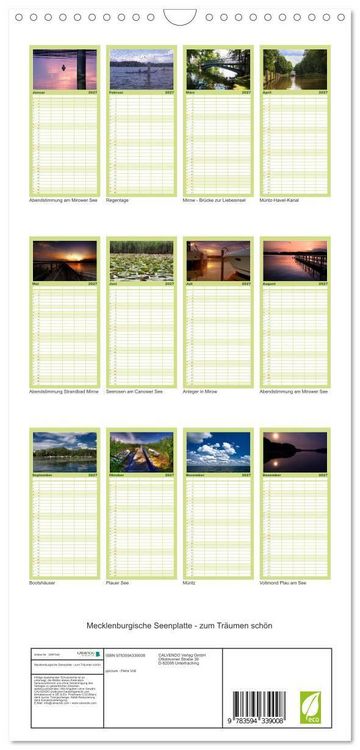Produktbild: Familienplaner 2027 - Mecklenburgische Seenplatte - zum Tr&auml;umen sch&ouml;n mit 5 Spalten (Wandkalender, 21 x 45 cm) CALVENDO