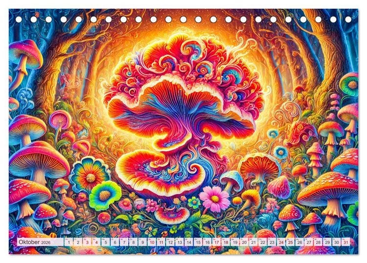 Produktbild: Psychedelische Pilze - Die bunte Welt der magischen Pilze (Tischkalender 2026 DIN A5 quer), CALVENDO Monatskalender