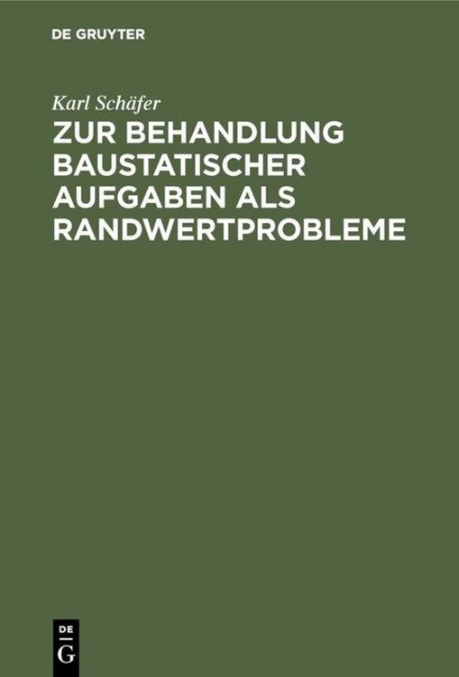Produktbild: Zur Behandlung baustatischer Aufgaben als Randwertprobleme