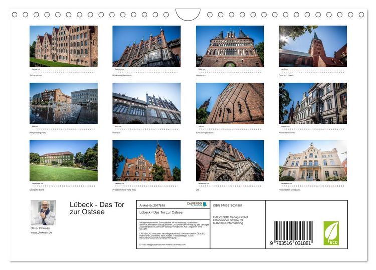 Produktbild: L&uuml;beck - Das Tor zur Ostsee (Wandkalender 2026 DIN A4 quer), CALVENDO Monatskalender